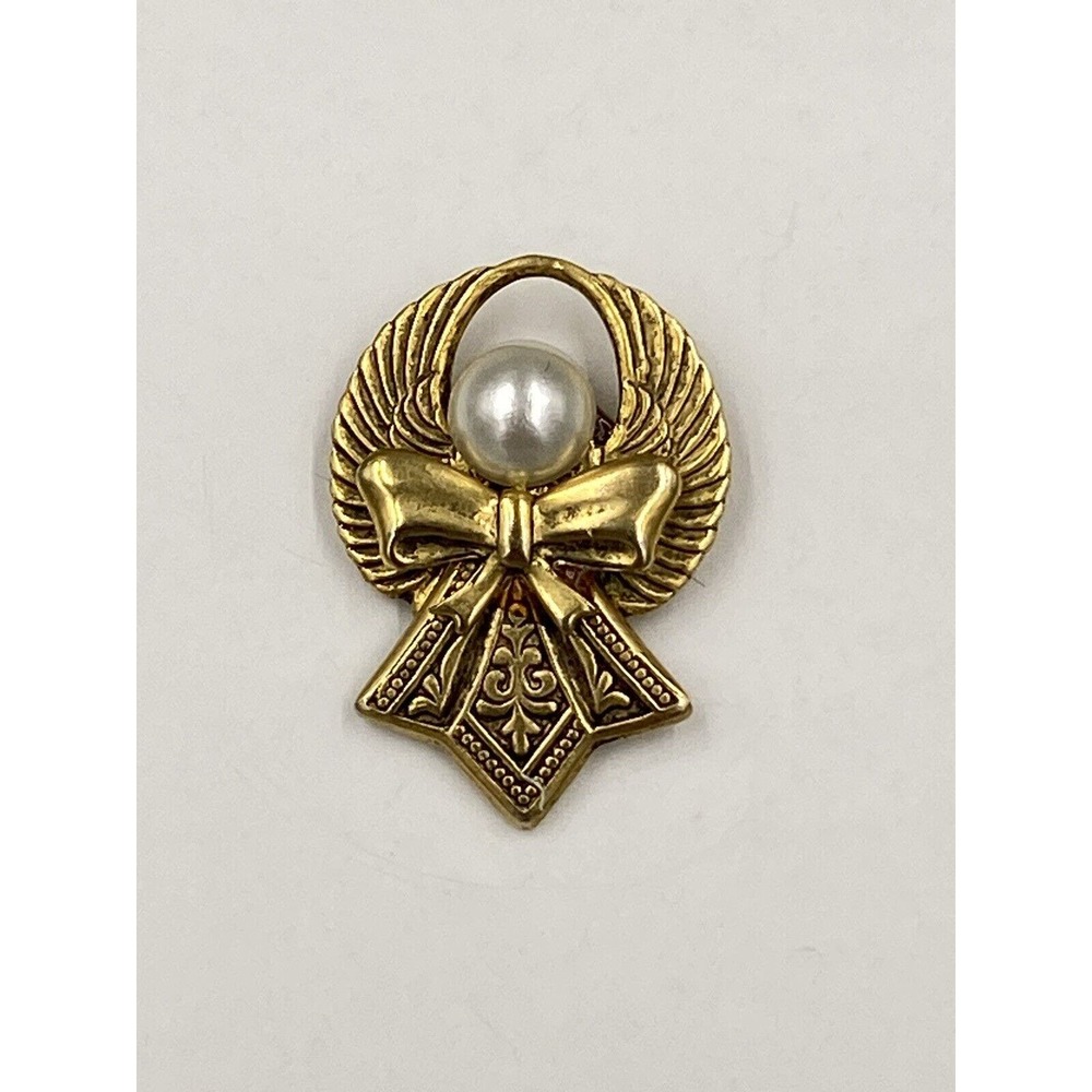 Gold Colored Angel Shaped W/ Bow Lapel Pin Brooch